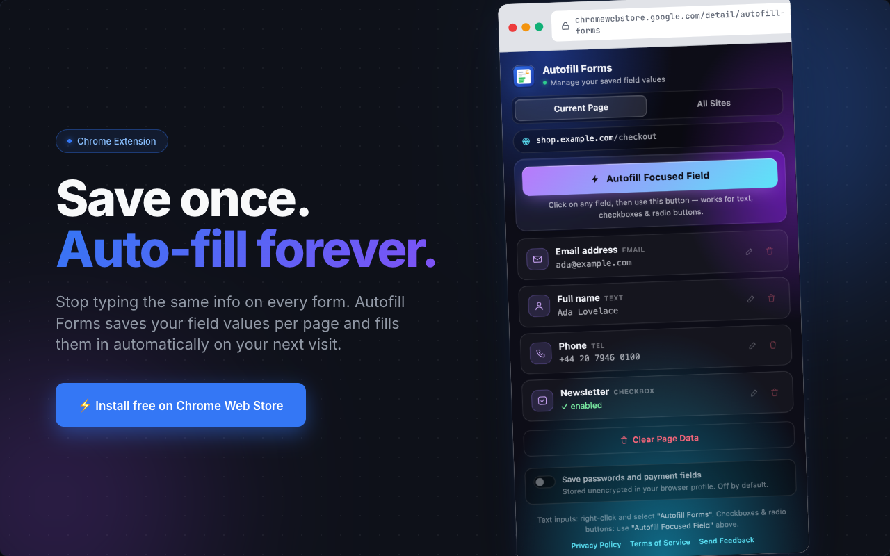 Autofill Forms — Save & Refill Any Field - 截图 1