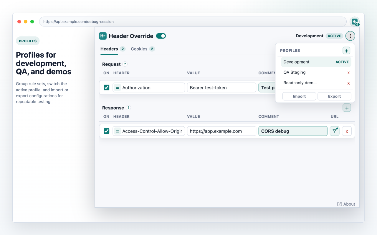 Header Override: Modify HTTP Headers & Cookies - 截图 3