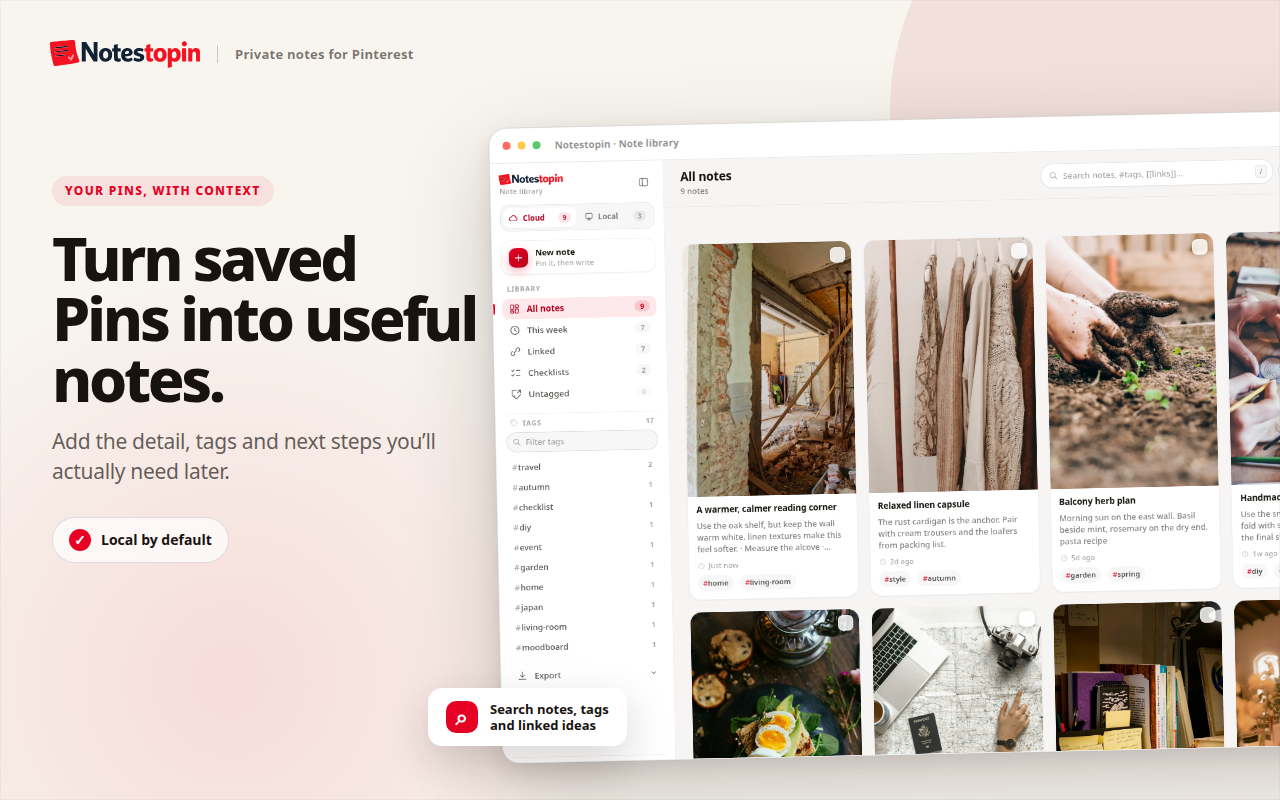 Pinterest Notes, Organizer & Planning Dashboard – Notestopin - 截图 1