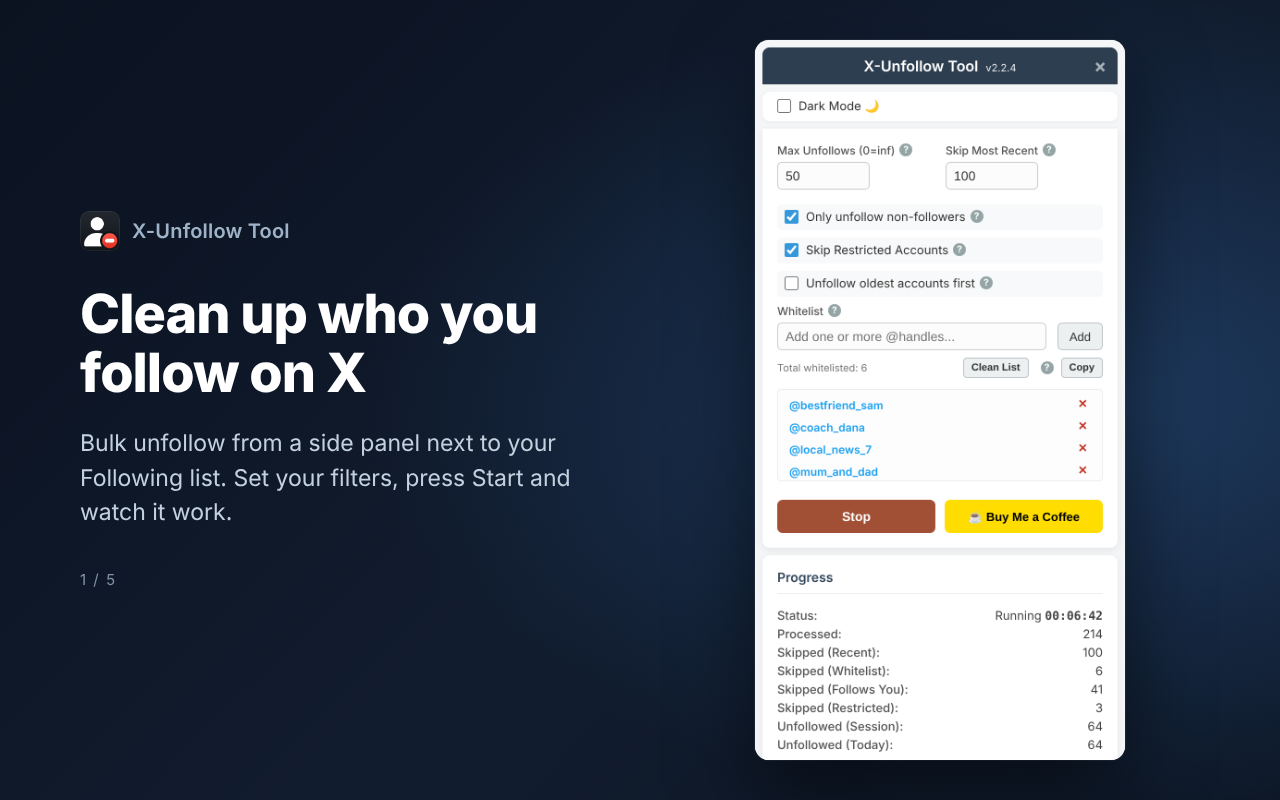 X-Unfollow Tool – X(推特)批量取消关注 - 截图 1