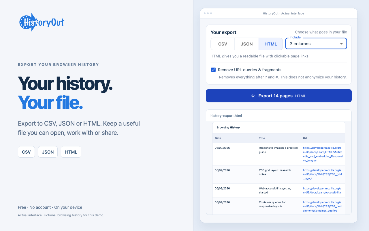 HistoryOut - Export Browser History - 截图 1