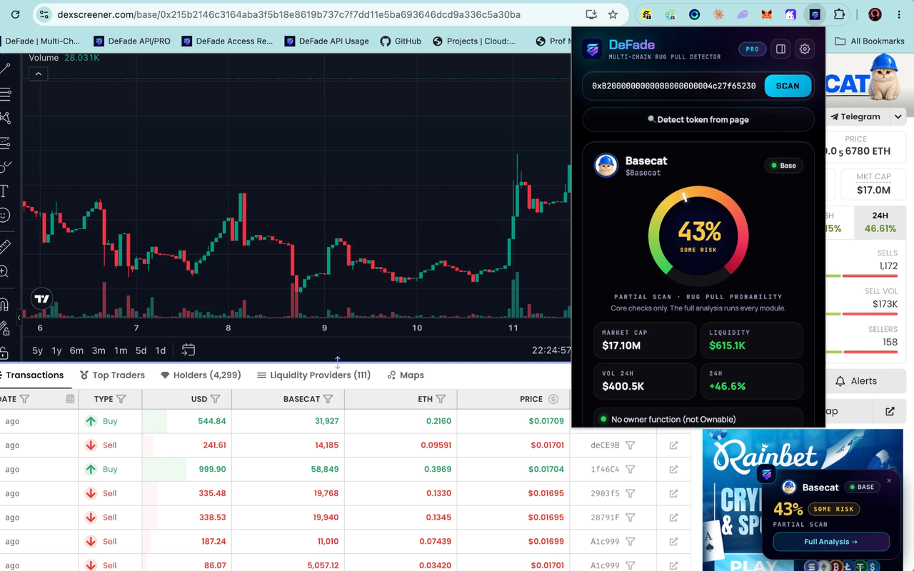 DeFade — Multi-Chain Rug Pull Detector - 截图 5