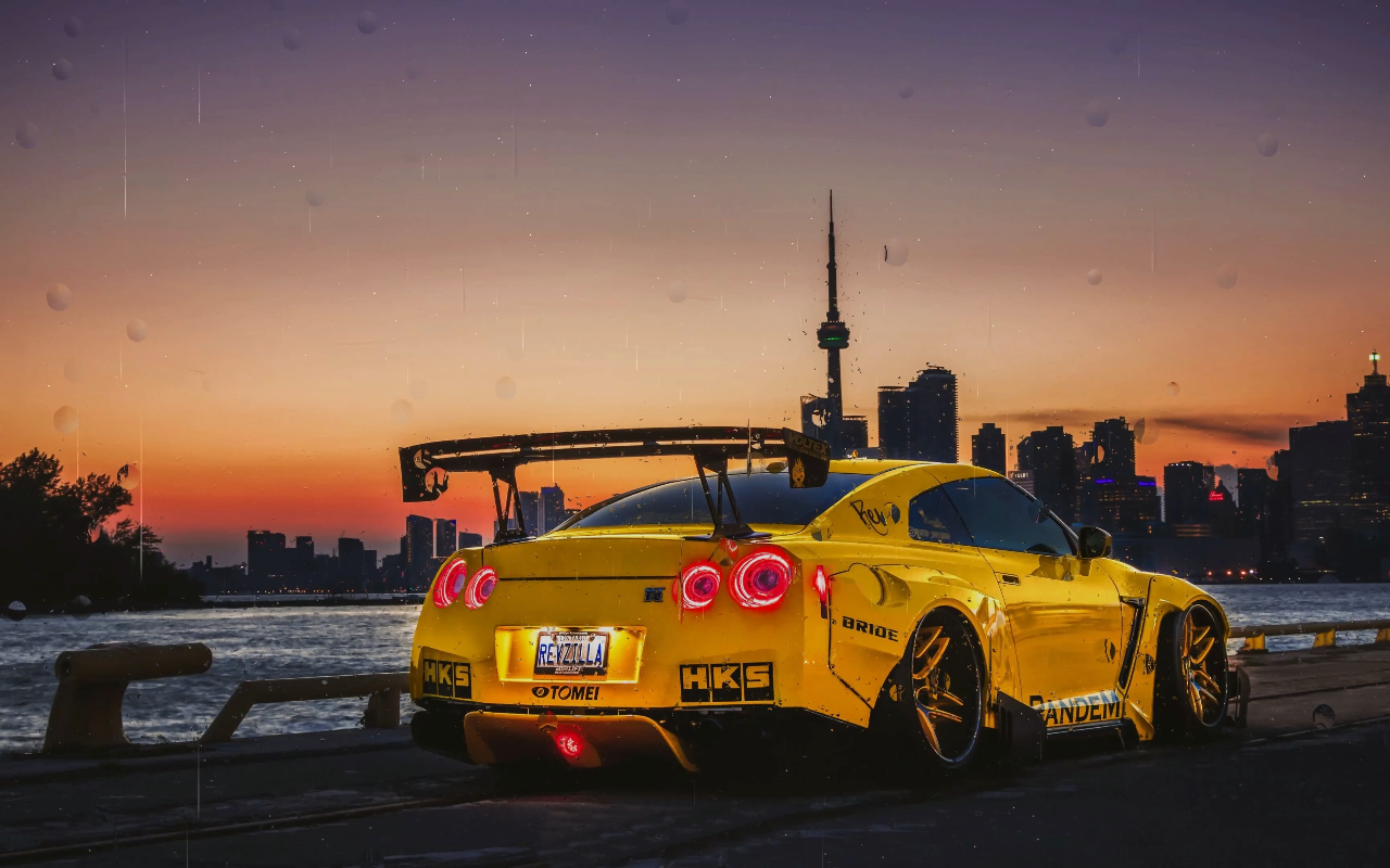 Yellow Nissan GTR Rain Live Wallpaper - 截图 1