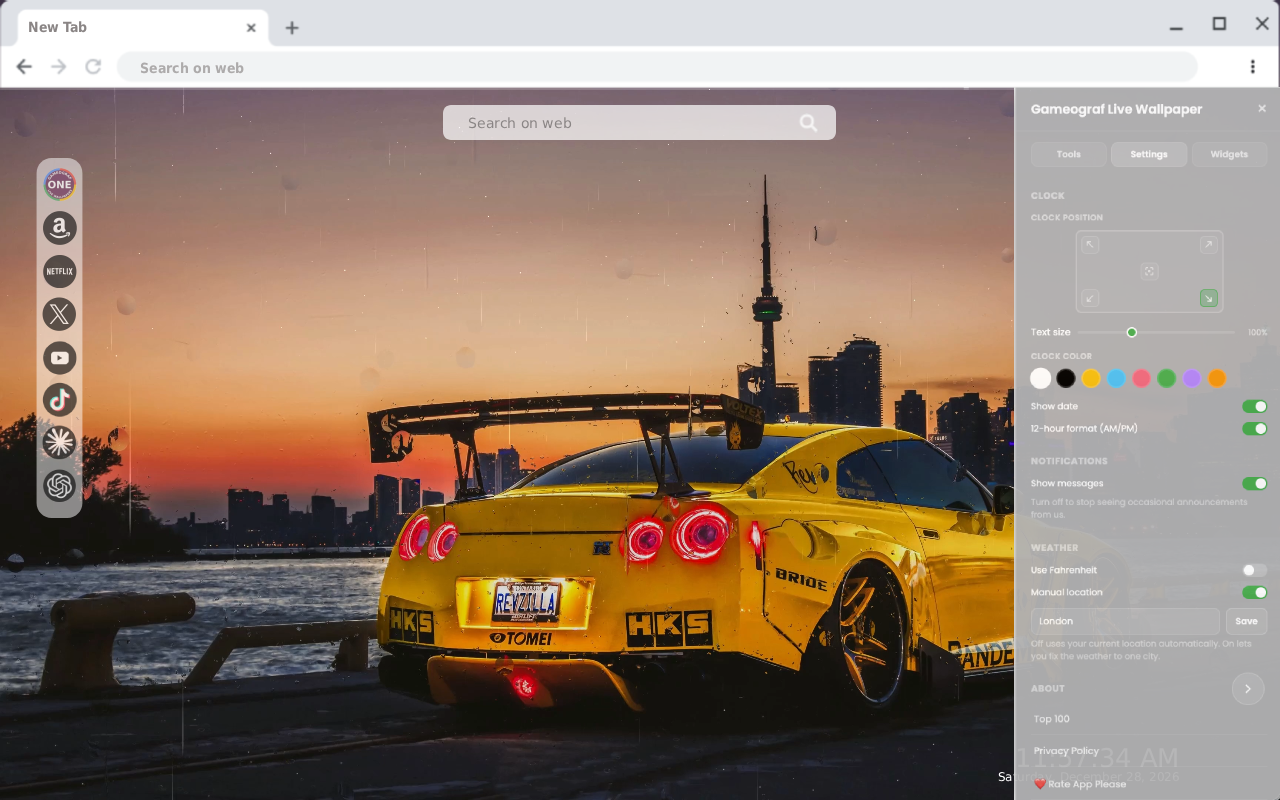 Yellow Nissan GTR Rain Live Wallpaper - 截图 2