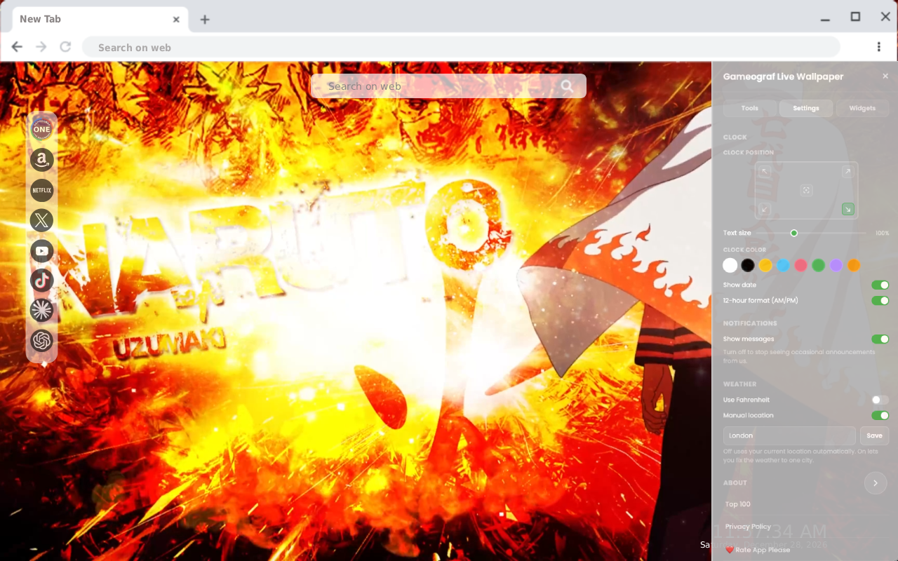 Naruto Uzumaki Flaming Live Wallpaper New Tab - 截图 2