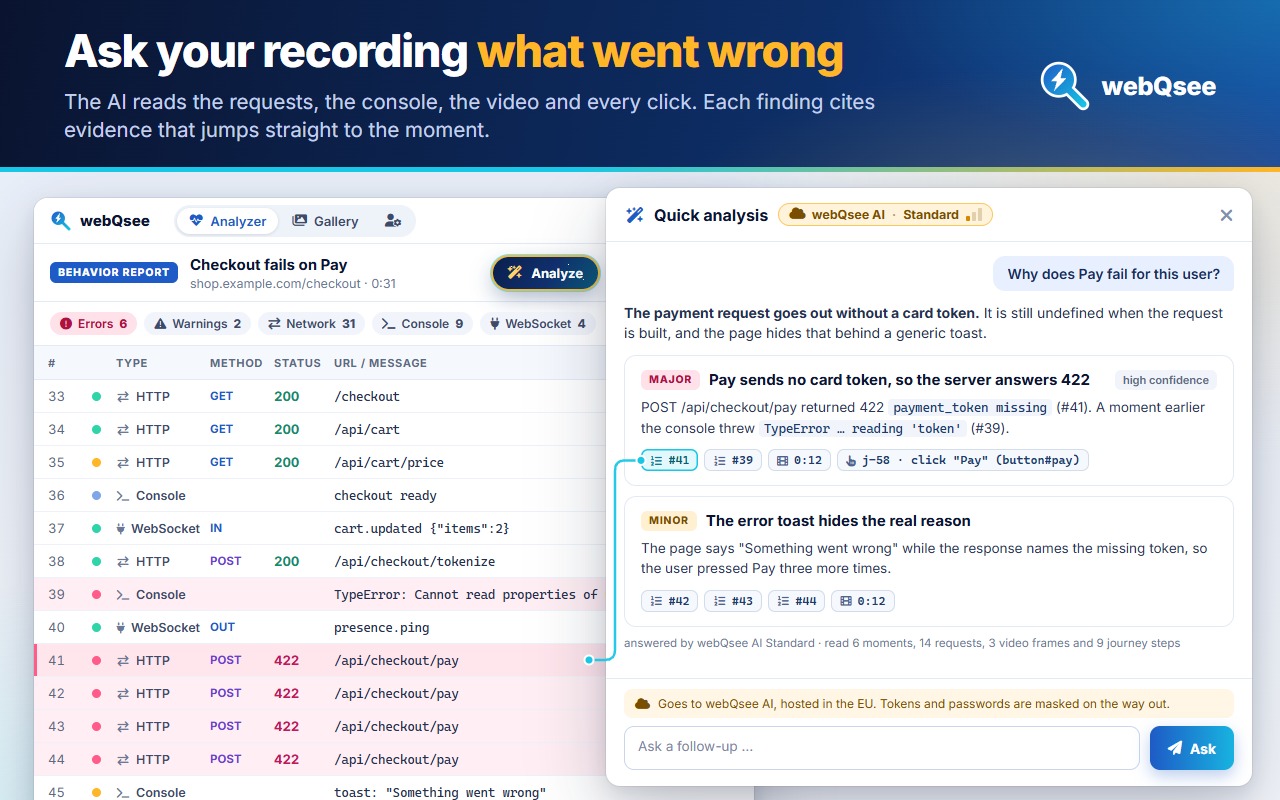 webQsee: AI Debugging with Session Replay & Network Capture - 截图 1