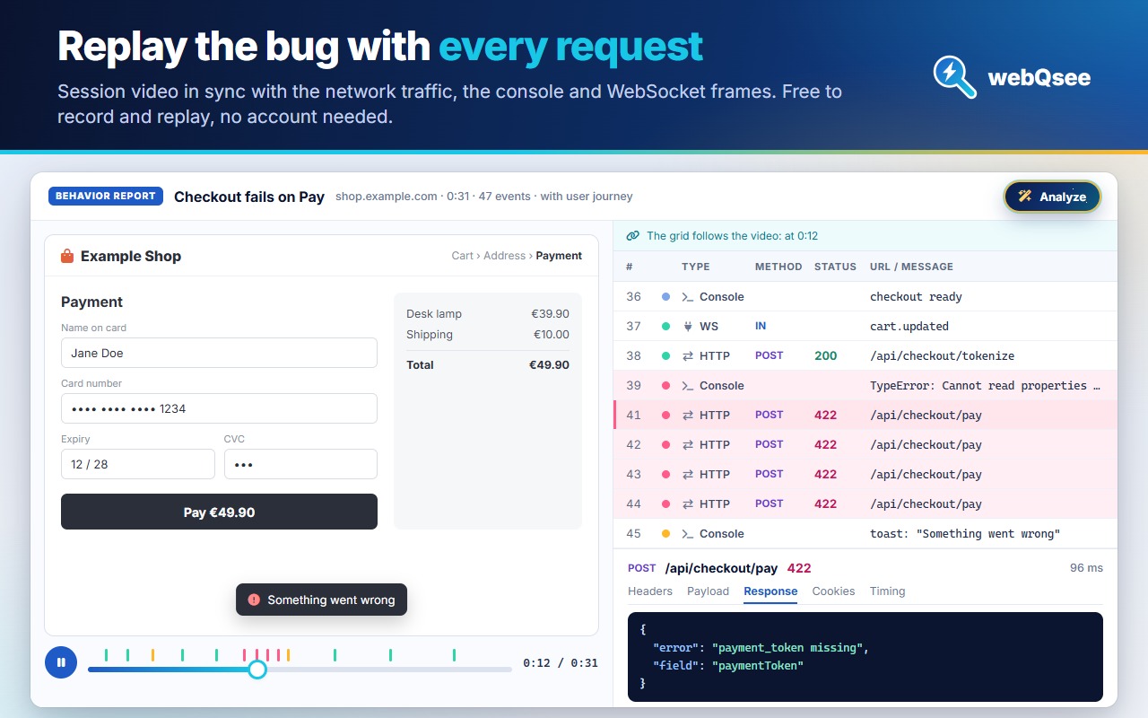 webQsee: AI Debugging with Session Replay & Network Capture - 截图 4