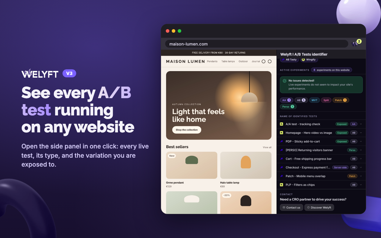 Welyft I CRO I A/B test & technology identifier - 截图 1
